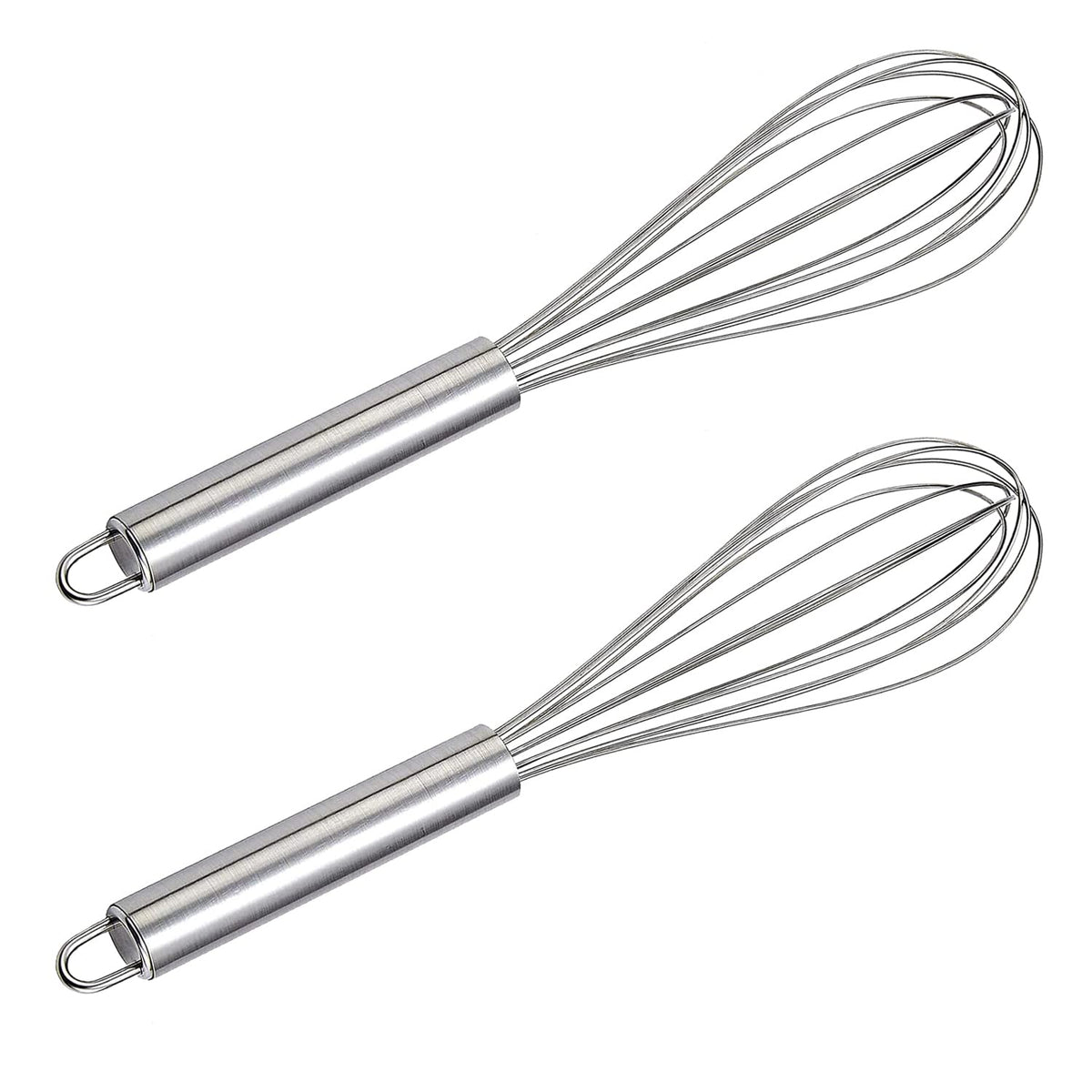 Heart Home Multiuses Stainless Steel Kitchen Utensil Balloon Shape Wire Whisk, Egg Beater, Kitchen Tool, 25cm- Pack of 2 (Silver)