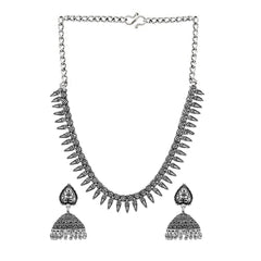Yellow Chimes German Jewellery Antique Afghani Designed Jewellery Set for Women (Oxidized Silver) (YCTJNS-19OXDLEF-SL