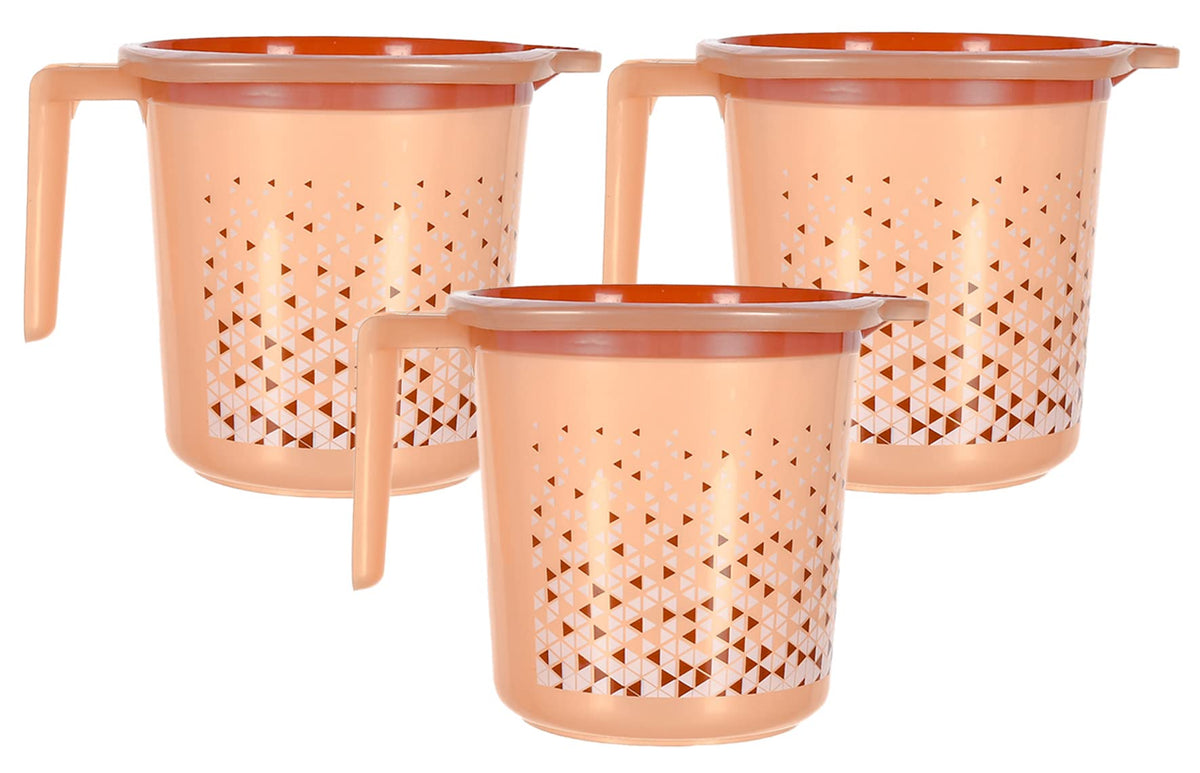 Kuber Industries Tinted Print Multiuses Lightweight, Unbreakable Plastic Bathroom Mug 1.5 Litre Pack of 3 (Brown)-46KM0230