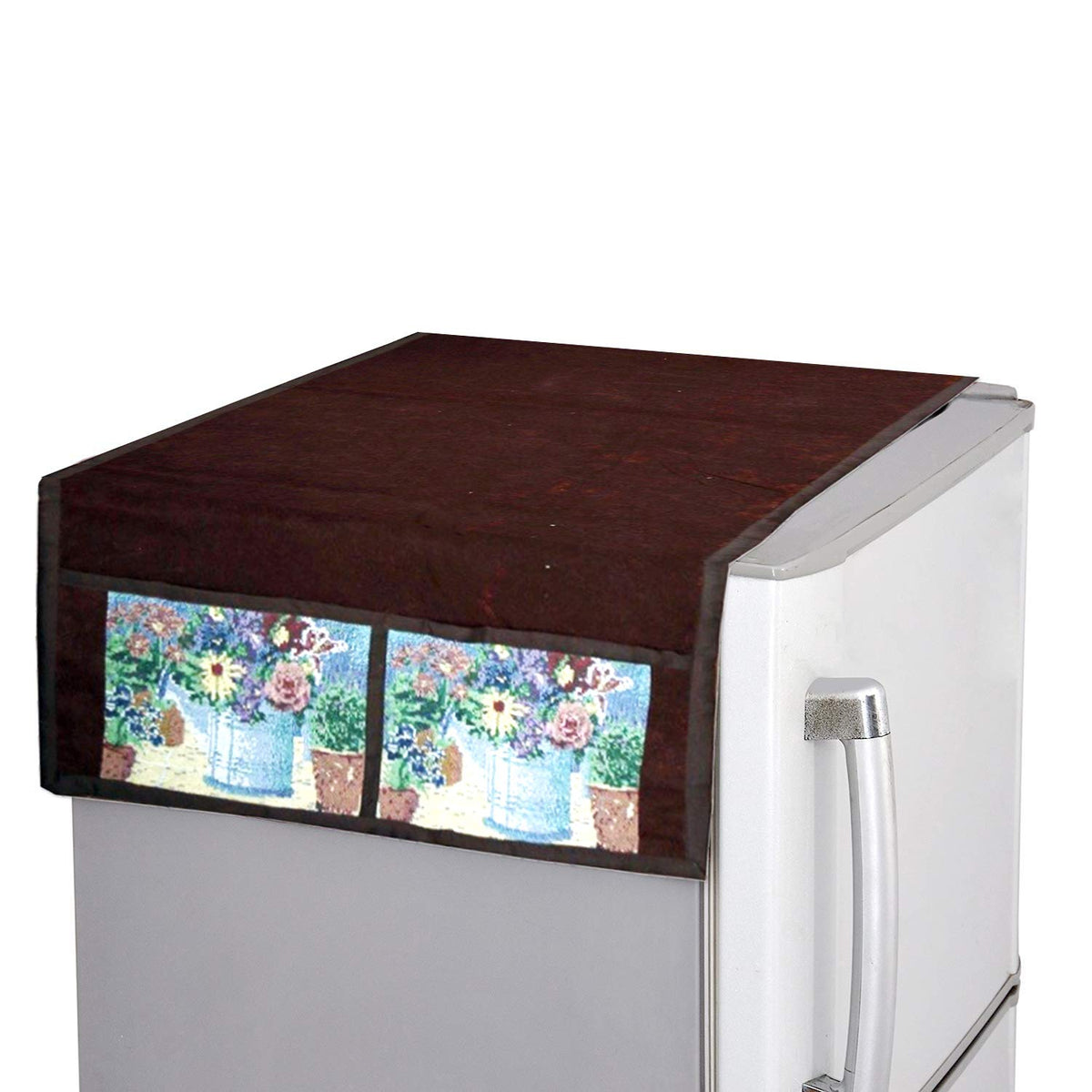 Kuber Industries House Design Velvet Fridge/Refrigerator Top Cover (Brown)-CTKTC032722