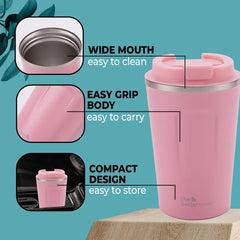 The Better Home Insulated Coffee Mug (380ml) | Double Wall Insulated Stainless Steel Coffee Mug | Hot and Cold Coffee Tumbler | Durable Coffee Mug with Lid for Home & Office | Pink