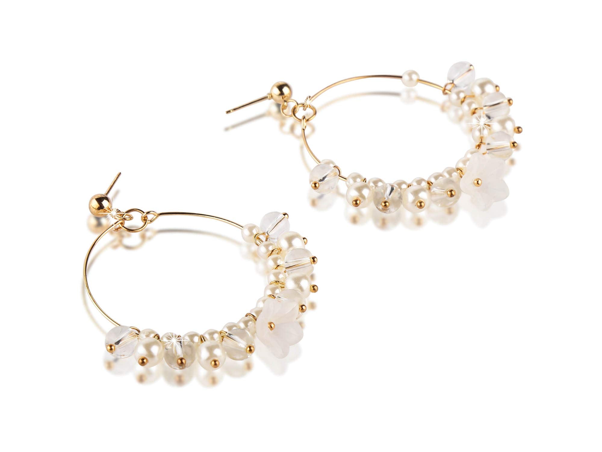 Yellow Chimes White Floral Gold Plated Hoops Earrings for Women and Girls