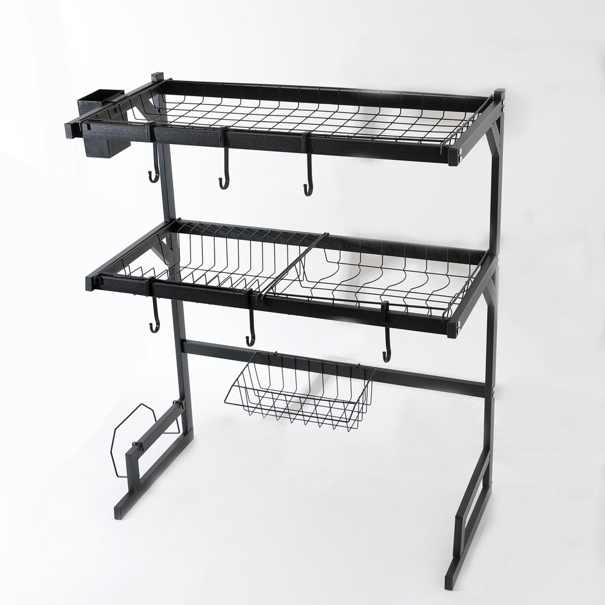 UMAI Drain Rack Kitchen Utensil Organizer | Two Layer-65cm | Space Saving, Large Capacity, Carbon Steel, Durable (Black)