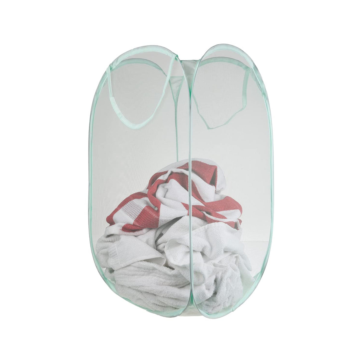 Kuber Industries Laundry Basket | Net Foldable Laundry | Nylon Storage Basket with Handle | Clothes Basket for Home | Hostel | Toy Storage | 20 Liter | Green