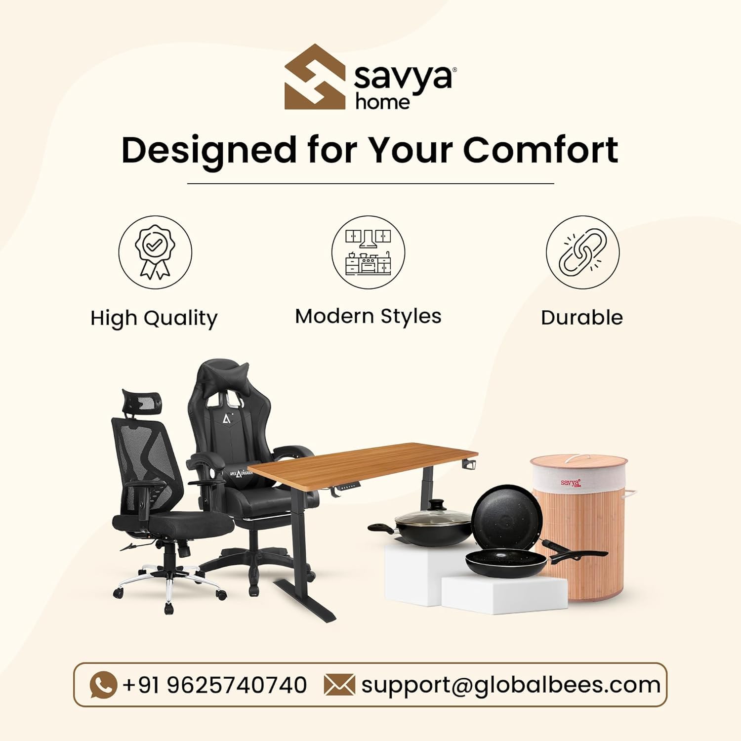 SAVYA HOME Set of 4 Office Chair Casters-Pin Type Wheels-Smooth Rolling-Standard Size for Computer and Gaming Chairs, Safe for Hardwood Floors and Carpets (4)