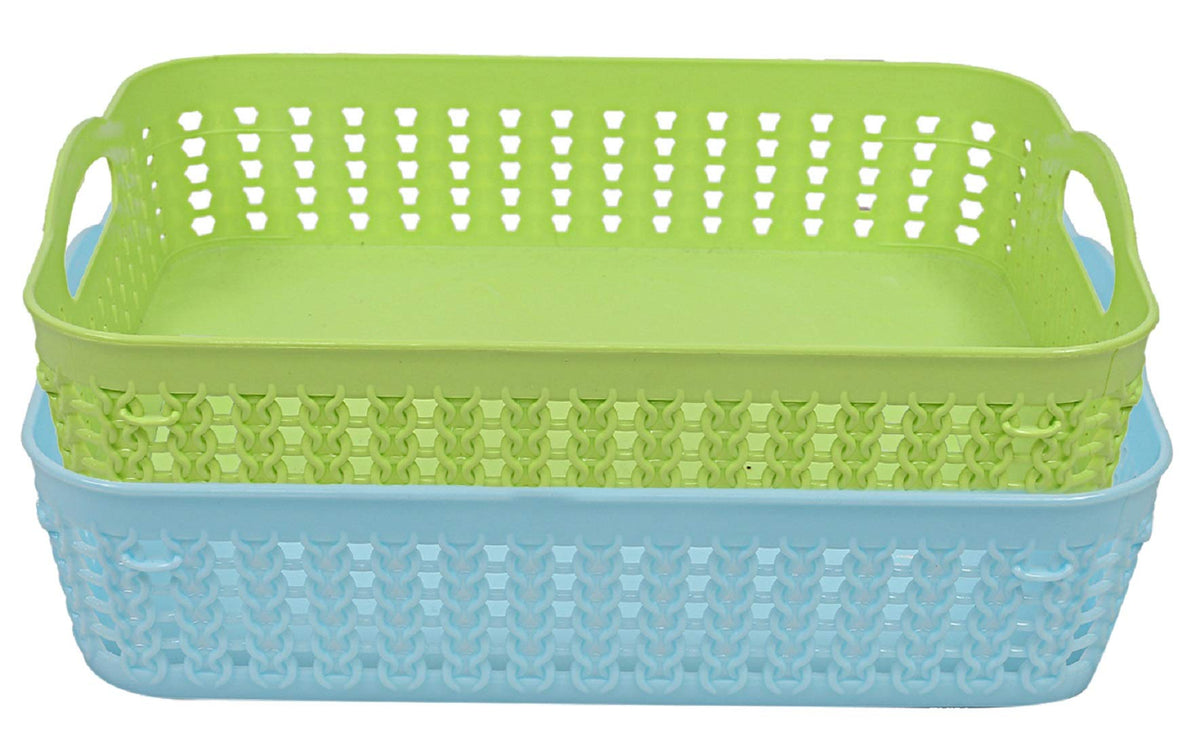 Heart Home Plastic 2 Pieces Multipurpose Storage Basket Set (Green & Blue)- (CTHH020025)