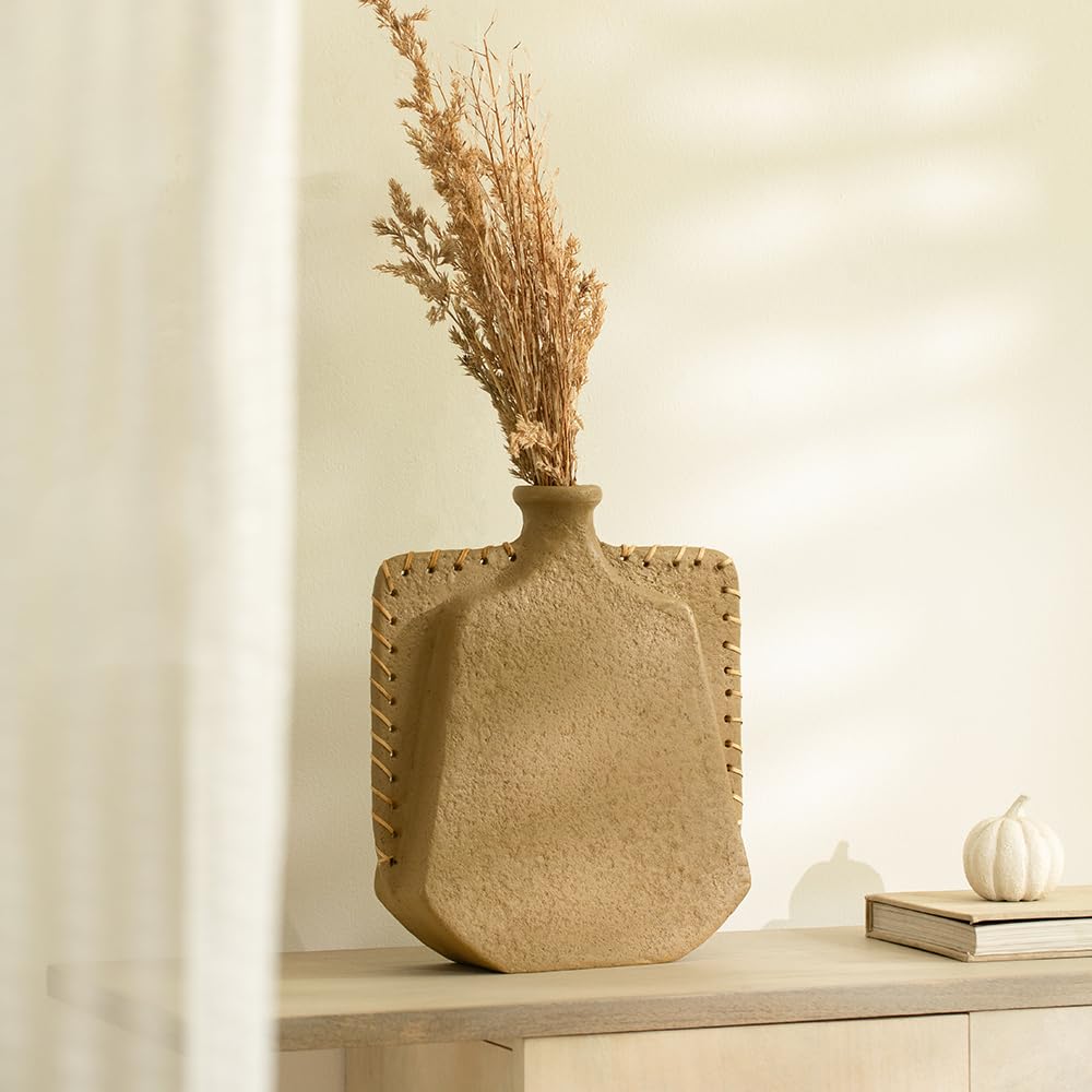 Ellementry Diwali Gift - Niraan Ecomix Vase with Cane (Short) | Vase for Flowers and Plants | Living Room, Wall Shelf & Home Décor | Decorative Table Centerpiece | Bedroom Table Top Decoration Items