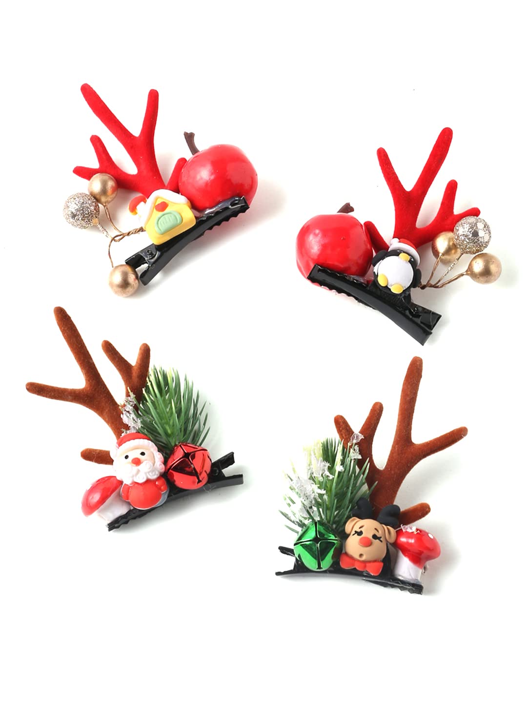 Melbees by Yellow Chimes Hair Clips for Women Girls Hair Accessories for Women Winter Christmas Collection Hair Clip 4 Pcs Hair Clips for Girls Hairclips Cute Christmas Characters Alligator Clips for Hair Pins for Women & Girls