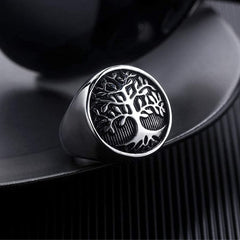 Yellow Chimes Rings for Men Stylish Silver toned Stainless Steel Tree Signet band Ring for Men and Boys.