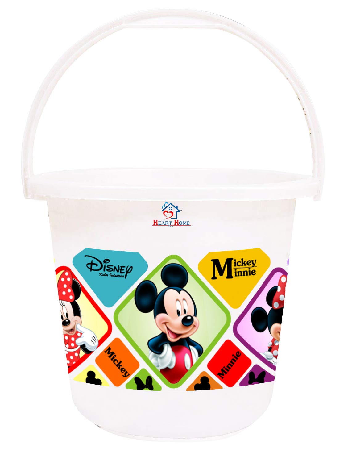 Heart Home Disney Mickey Minnie Print Unbreakable Virgin Plastic Strong Bathroom Bucket,16 LTR (White) -HS_35_HEARTHS17841