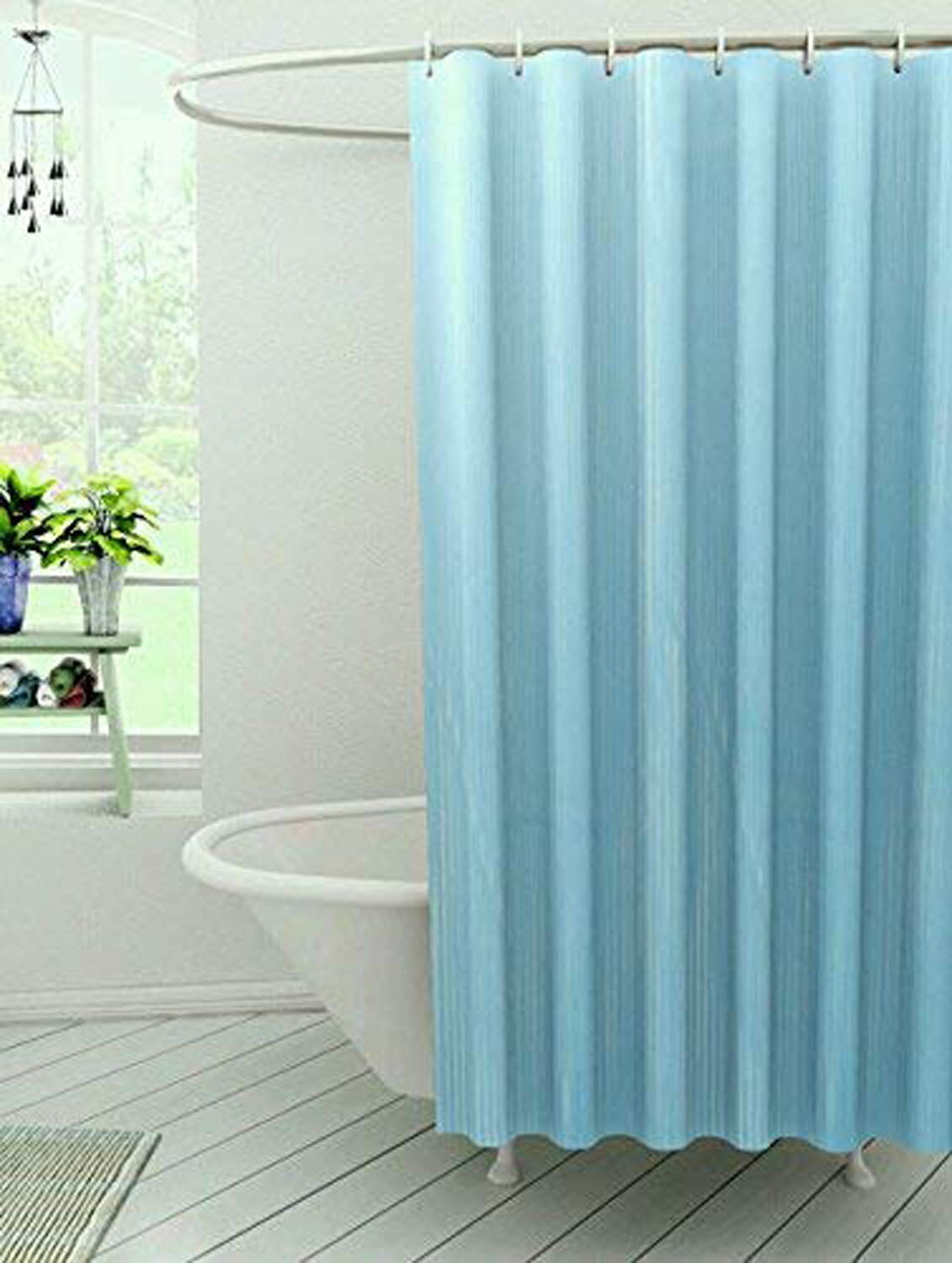 Kuber Industries Polyvinyl Chloride Self Lining Shower Curtain with 8 Hooks (Sky Blue, Standard)