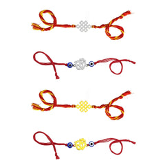 Yellow Chimes Rakhi for Brother | Combo of 4 Rakhi Set for Brother | Traditional Gold and Silver Plated Rakhi Set for Brother and Sister| Rakhi with Roli, Chawal and Greeting Card