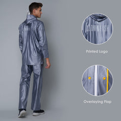 THE CLOWNFISH Rain Coat for Men Waterproof for Bike with Hood Raincoat for Men & Women. Samson Pro Series (Grey, X-Large)