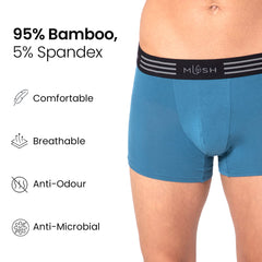 Mush Ultra Soft, Breathable, Feather Light Men's Bamboo Trunk || Naturally Anti-Odor and Anti-Microbial Bamboo Innerwear Pack of 3 (M, Grey Blue and Black)