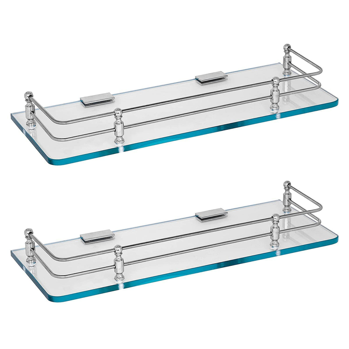 Plantex Multipurpose Wall Storage Transparent Glass Shelf for Bathroom/Wall Stand for Kitchen/Living Room Shelf (Polished, 12x6 Inches, Pack of 2)