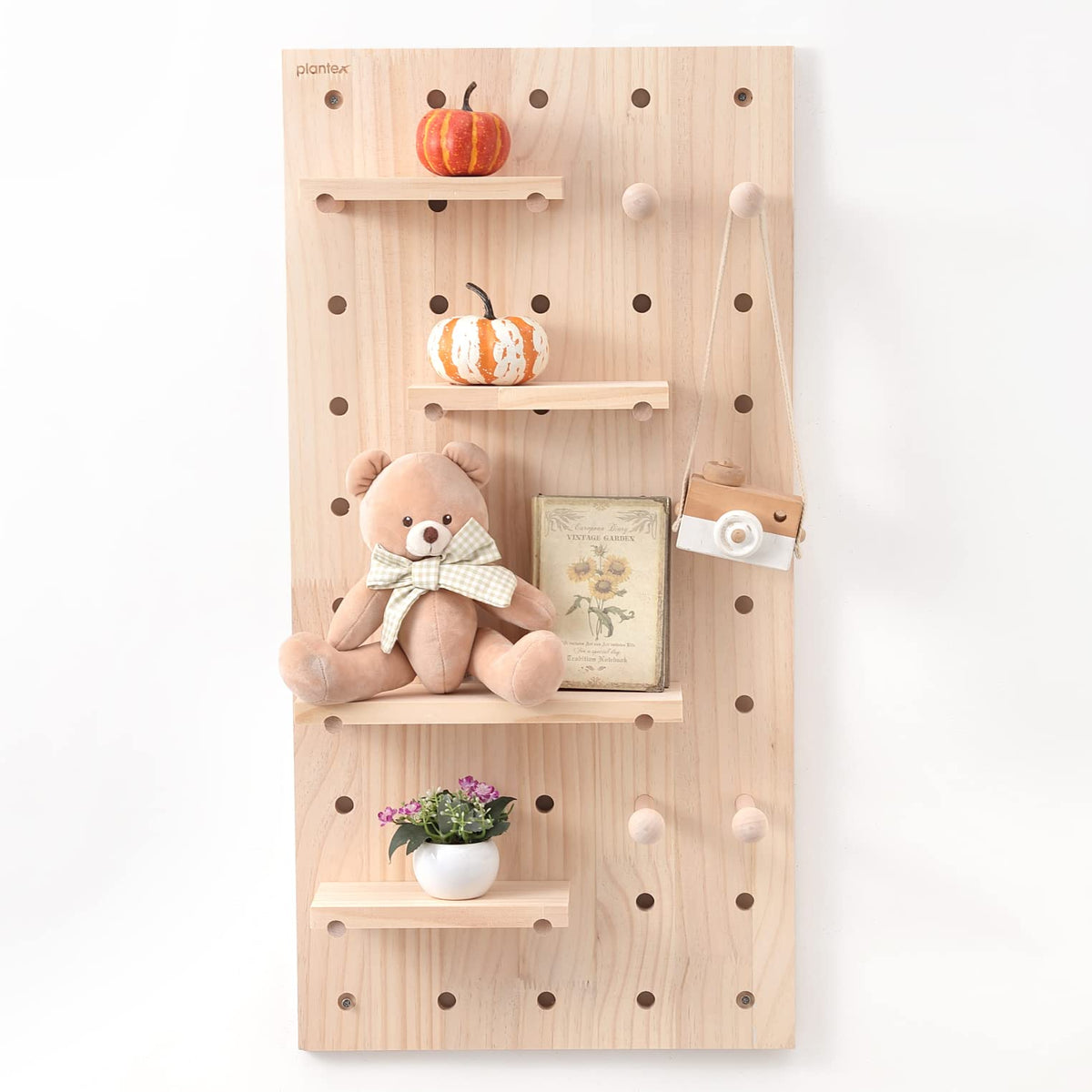 Plantex Multipurpose Pine Wood Pegboard for Home/Wood Display Shelf/Wall Organizer for Bedroom/Kitchen/Bathroom - (32x16 inches)