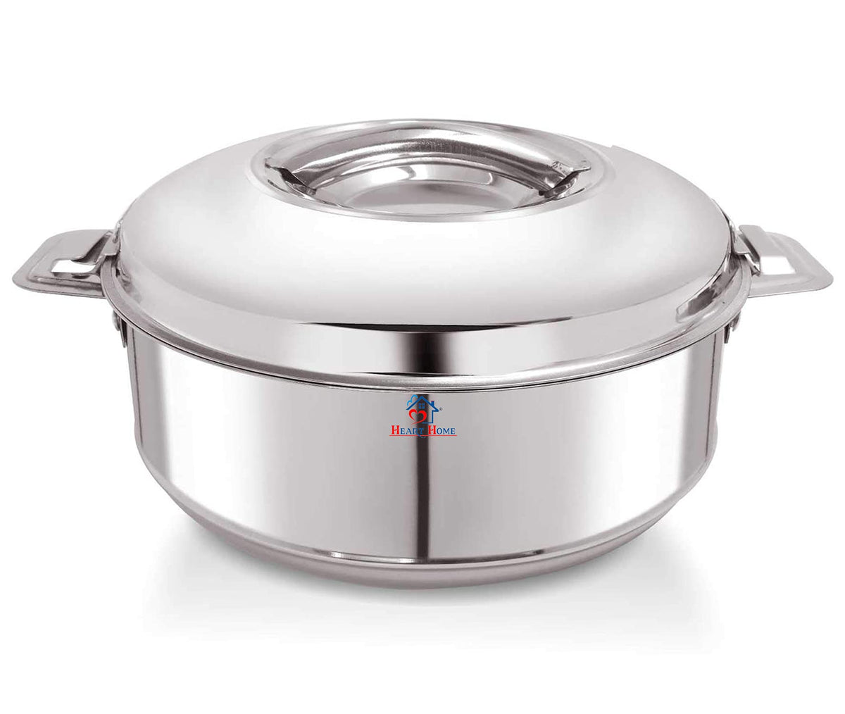 Heart Home Insulated Hot Pot Stainless Steel Casserole with Steel Lid, 1800ml, (Silver)