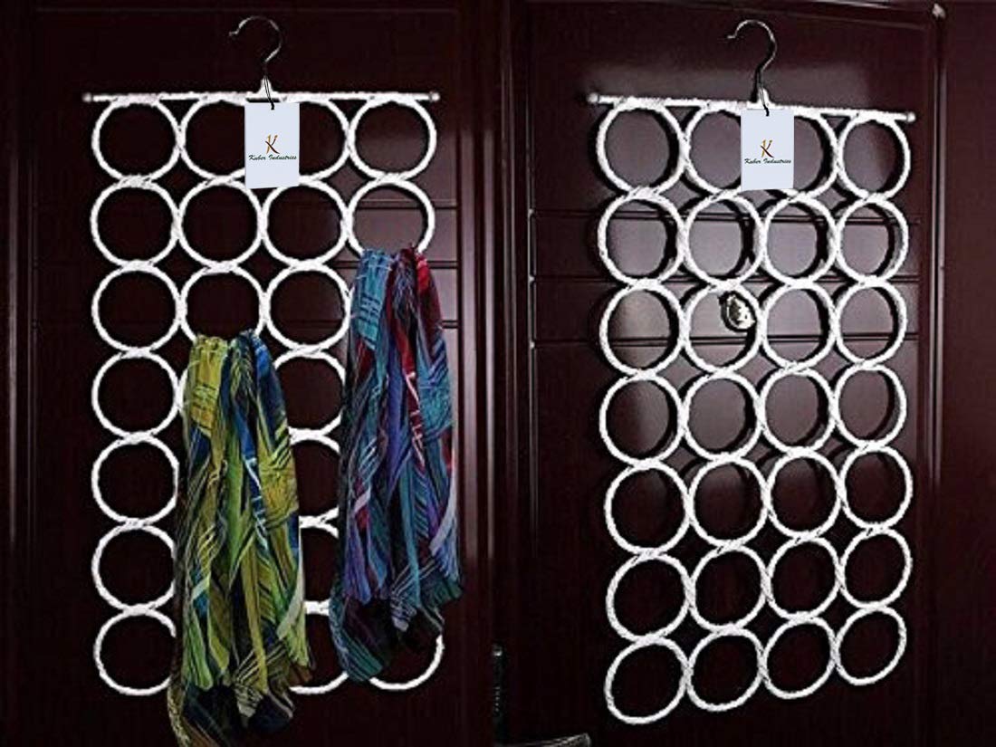 Kuber Industries Single Piece 28 Rings Folding Rope Hanger for Scarf, Belts, Shawls, Ties and More (Random Color) - KI19590