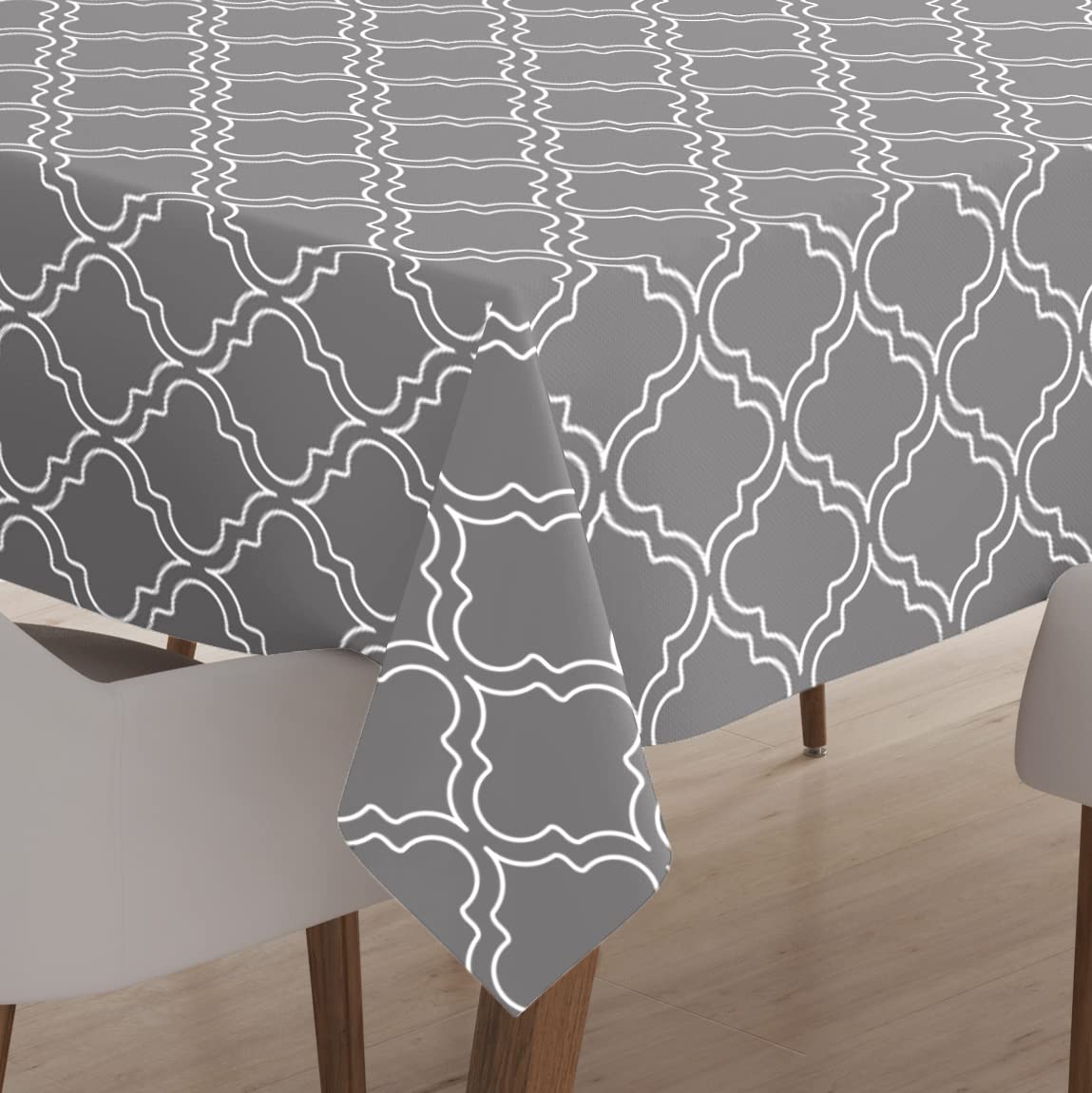 Encasa Homes Printed Cotton Table Cloth 6 ft Rectangular for 4 to 6 Seater Dining Table of size 142x180 cm, Machine Washable, Durable for Home, Restaurant, Banquet - Grey Tiles