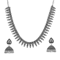 Yellow Chimes German Jewellery Antique Afghani Designed Jewellery Set for Women (Oxidized Silver) (YCTJNS-19OXDLEF-SL
