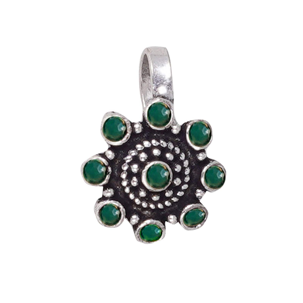 TEEJH Aagamya Green Stone Silver Oxidised Nose Pin For Women