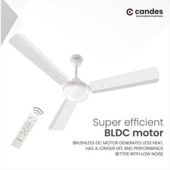 Candes Acura BLDC 1200mm/48inch Energy Saving High Speed Ceiling Fan with Remote, 2 Yrs. Warranty - (White)