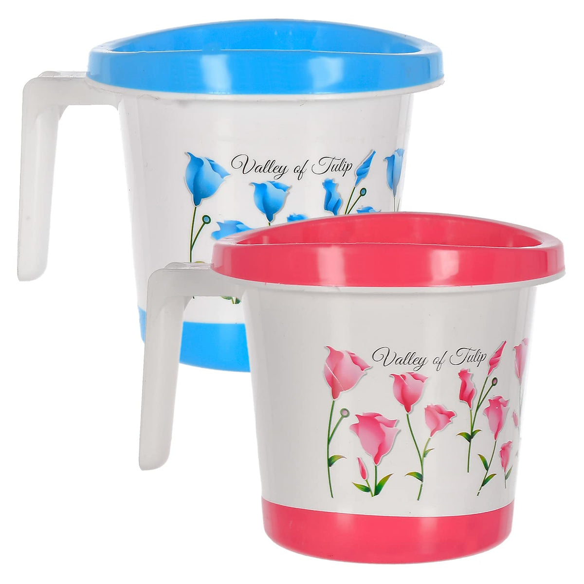 Kuber Industries Multiuses Lightweight, Unbreakable Plastic Bathroom Mug 1 Litre Pack of 2 (Blue & Pink)-46KM0178