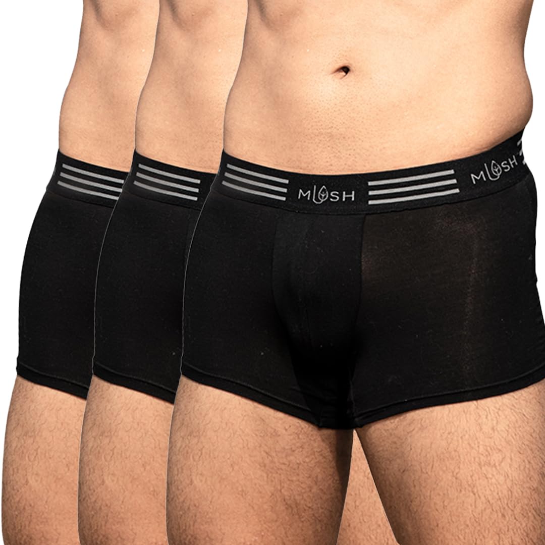 Mush Ultra Soft, Breathable, Feather Light Men's Bamboo Trunk || Naturally Anti-Odor and Anti-Microbial Bamboo Innerwear Pack of 3 (S, Black)