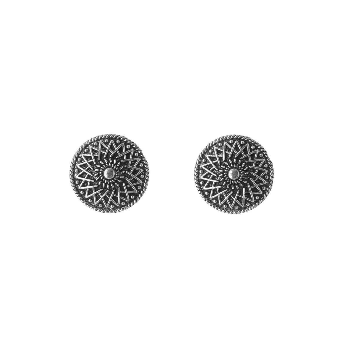 Teejh Mansa Circular Silver Oxidized Studs Earrings For Women