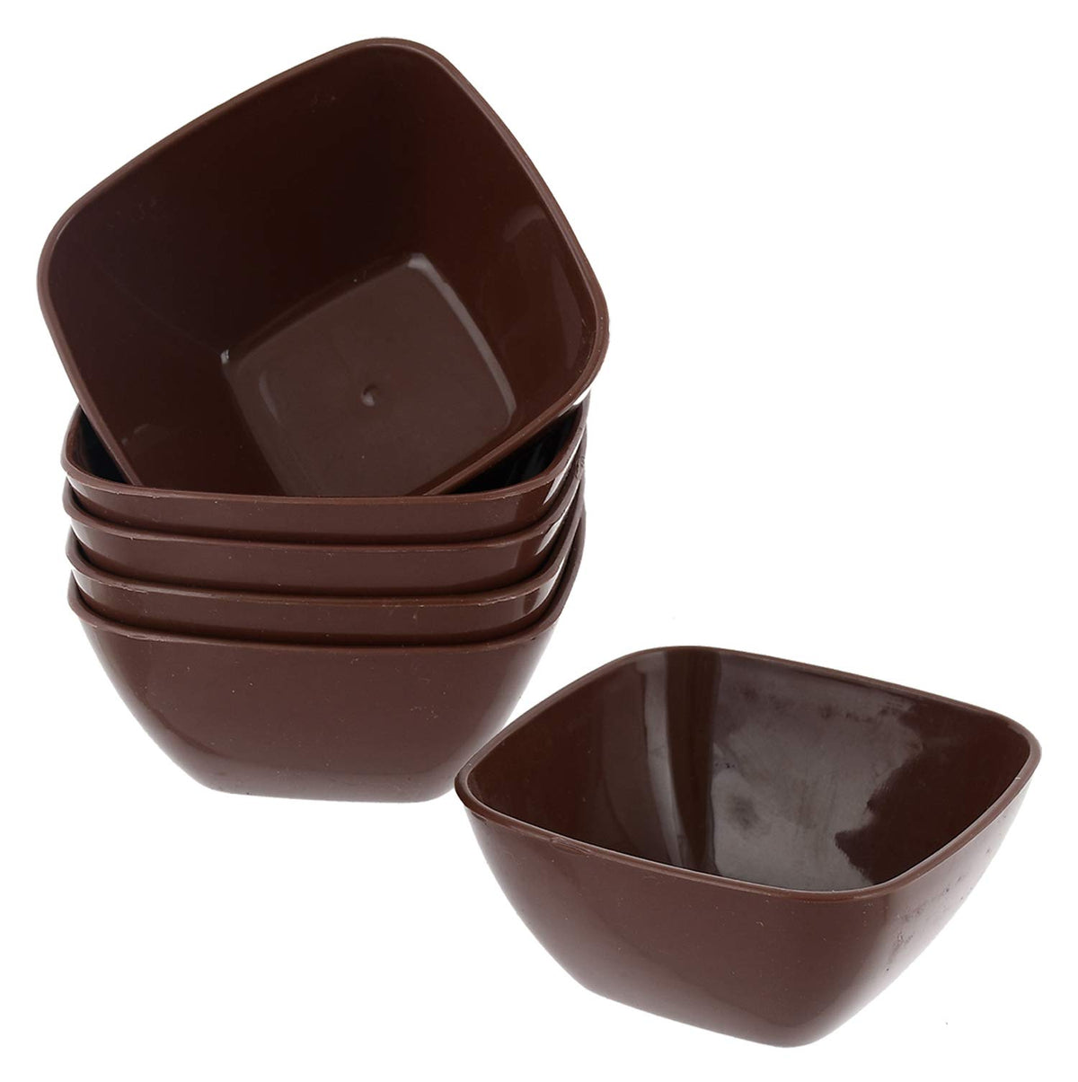 Kuber Industries Microwave Safe Unbreakable Plastic Square Katori/Bowl Set for ,Rice,Soup,Pasta,Salad Bowls, 250 Ml (Set of 6) Brown-KUBMART15281