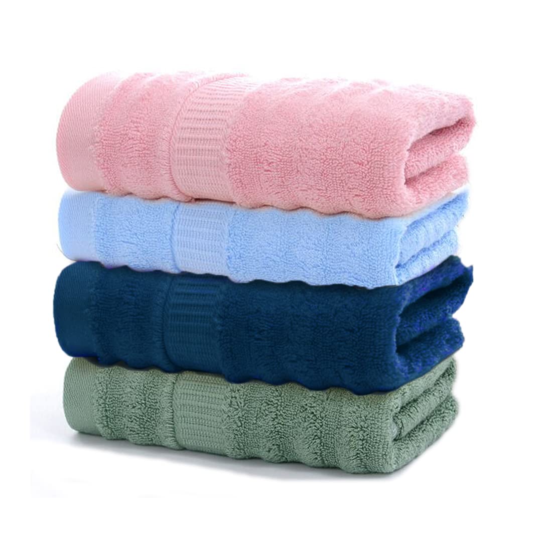 Mush 100% Bamboo 600 GSM Bath Towel |Ultra Soft, Absorbent & Quick Dry Towel for Bath |Towel Set of 4 | Solid | Couple Towel Set |Olive Green - Pink, Navy Blue & Sky| 29 x 59 Inches