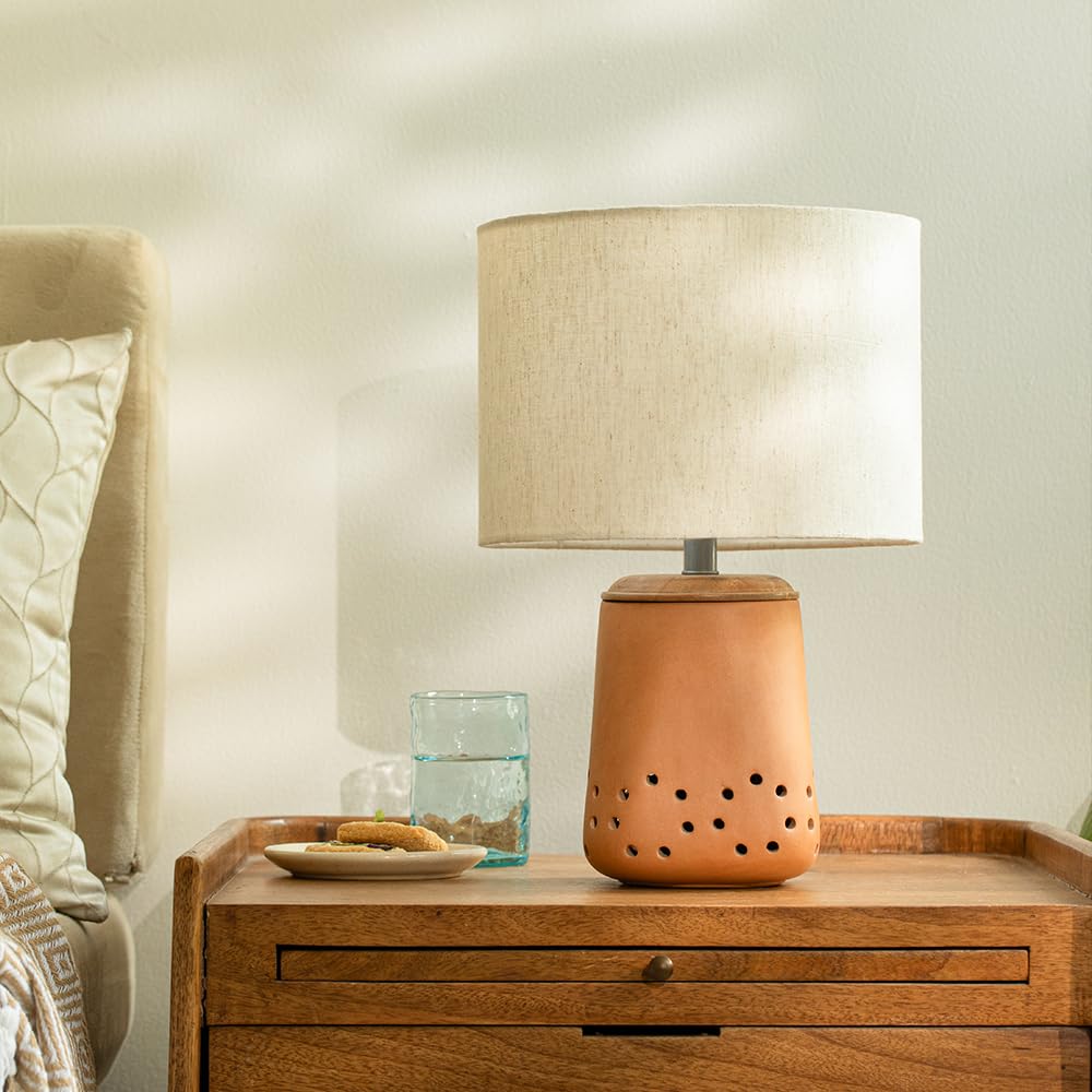 Ellementry Dhara Terracotta Table Lamp with Shade| Night Lamp for Bedroom & Living Room | Bedside Table Lamp | Decorative Piece| Table Top Decoration Items | Diwali, Rakhi, Wedding Gifts