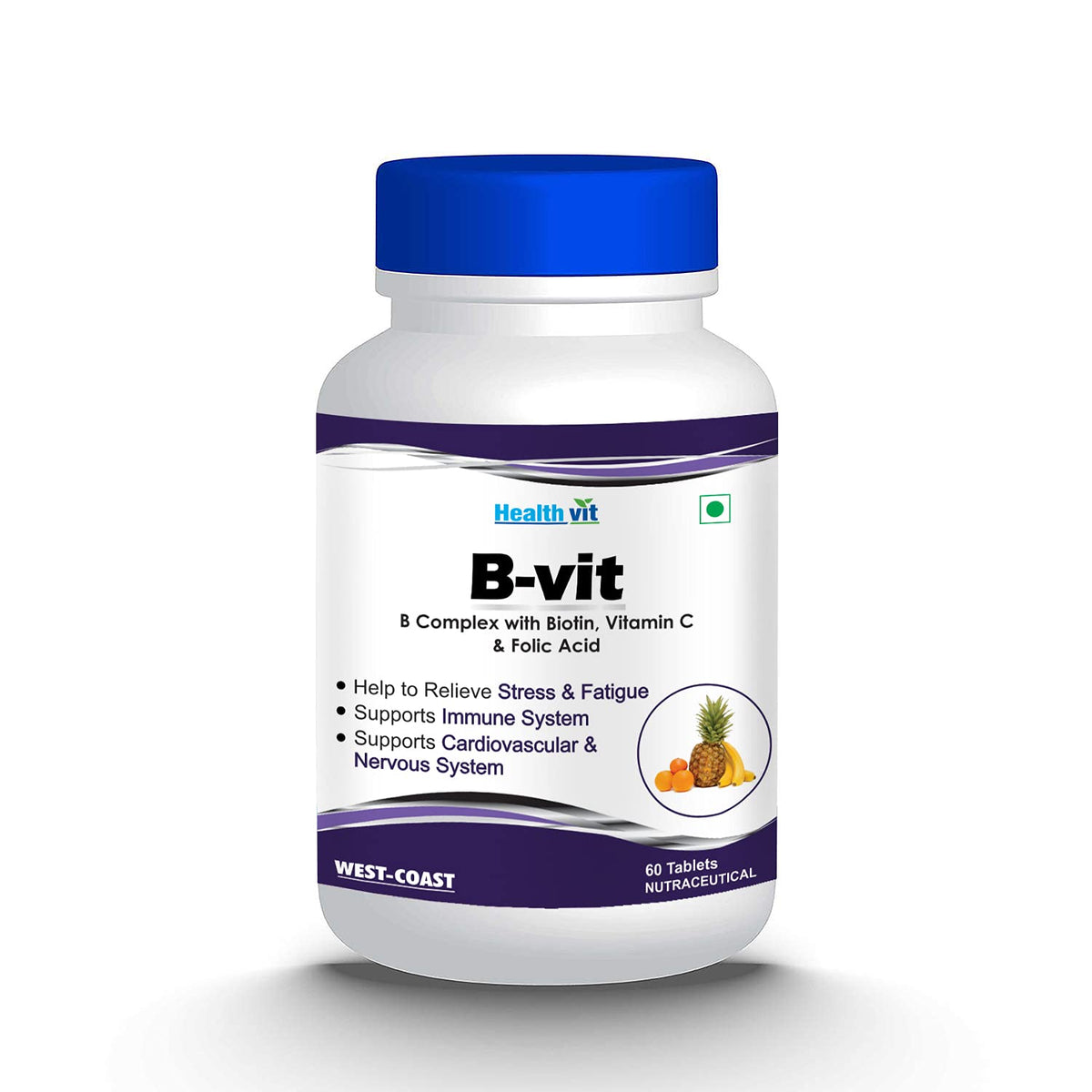 Healthvit Nutrition Natural B-Vit Vitamin B complex with Biotin, Vitamin C and Folic Acid - 60 Tablets