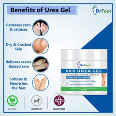 Dr Foot 40% Urea Gel with 1% Salicylic Acid, Coconut & Tea Tree Oil Moisturizes Callus Cracked Rough Dry Dead Skin and Corns, Softens Thick Painful Nails, 100 g