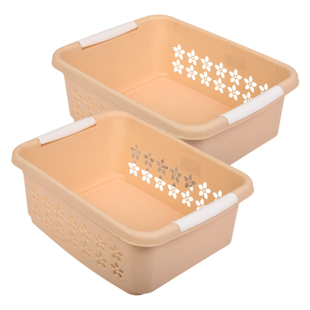 Kuber Industries Multipurpose Rectangle Shape Plastic Storage Basket for Kitchen, Fruit Basket, Office Table, Storage Organizer Small Pack of 2 (Beige)