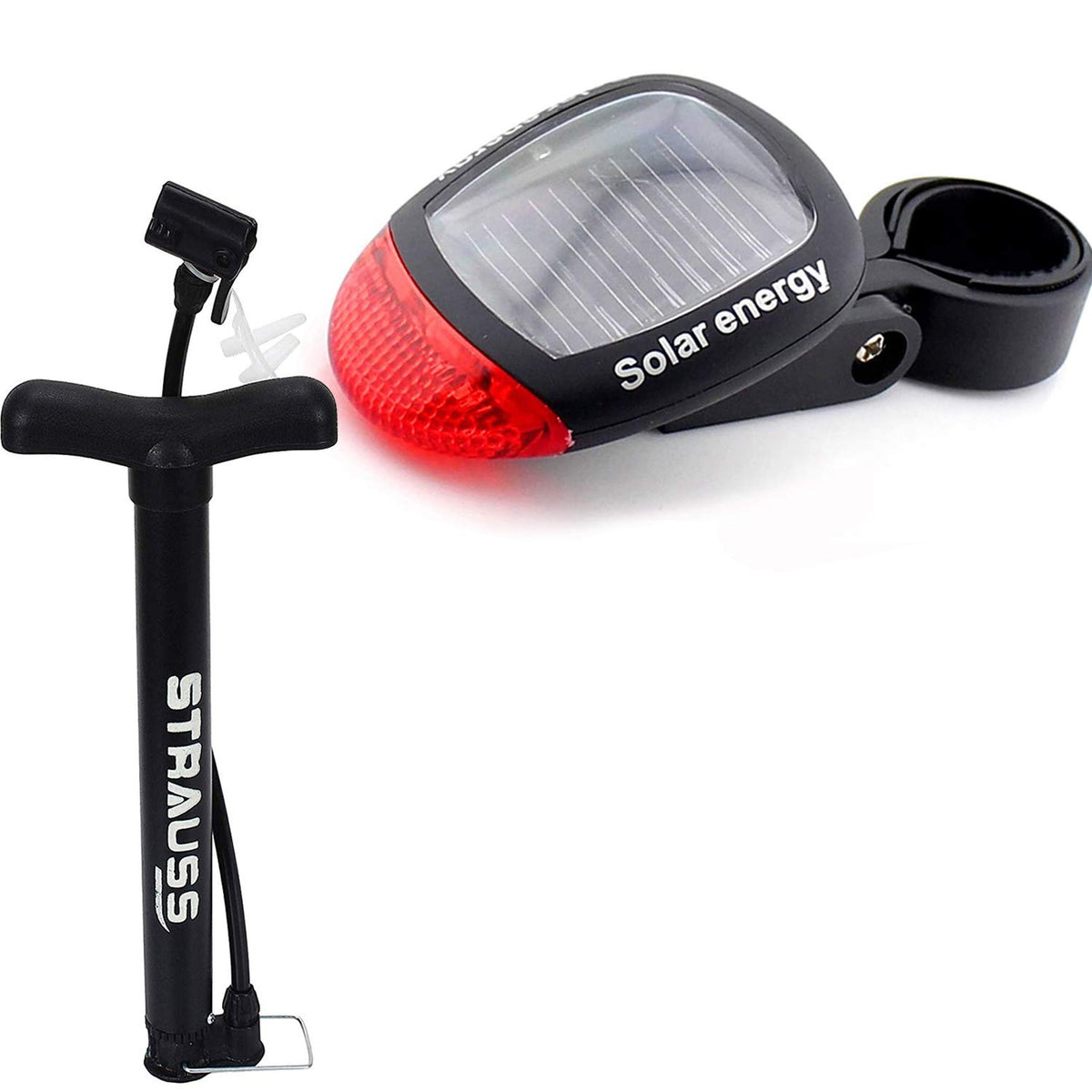 Strauss Bicycle Solar Tail Light and Bicycle Air Pump, (Black)