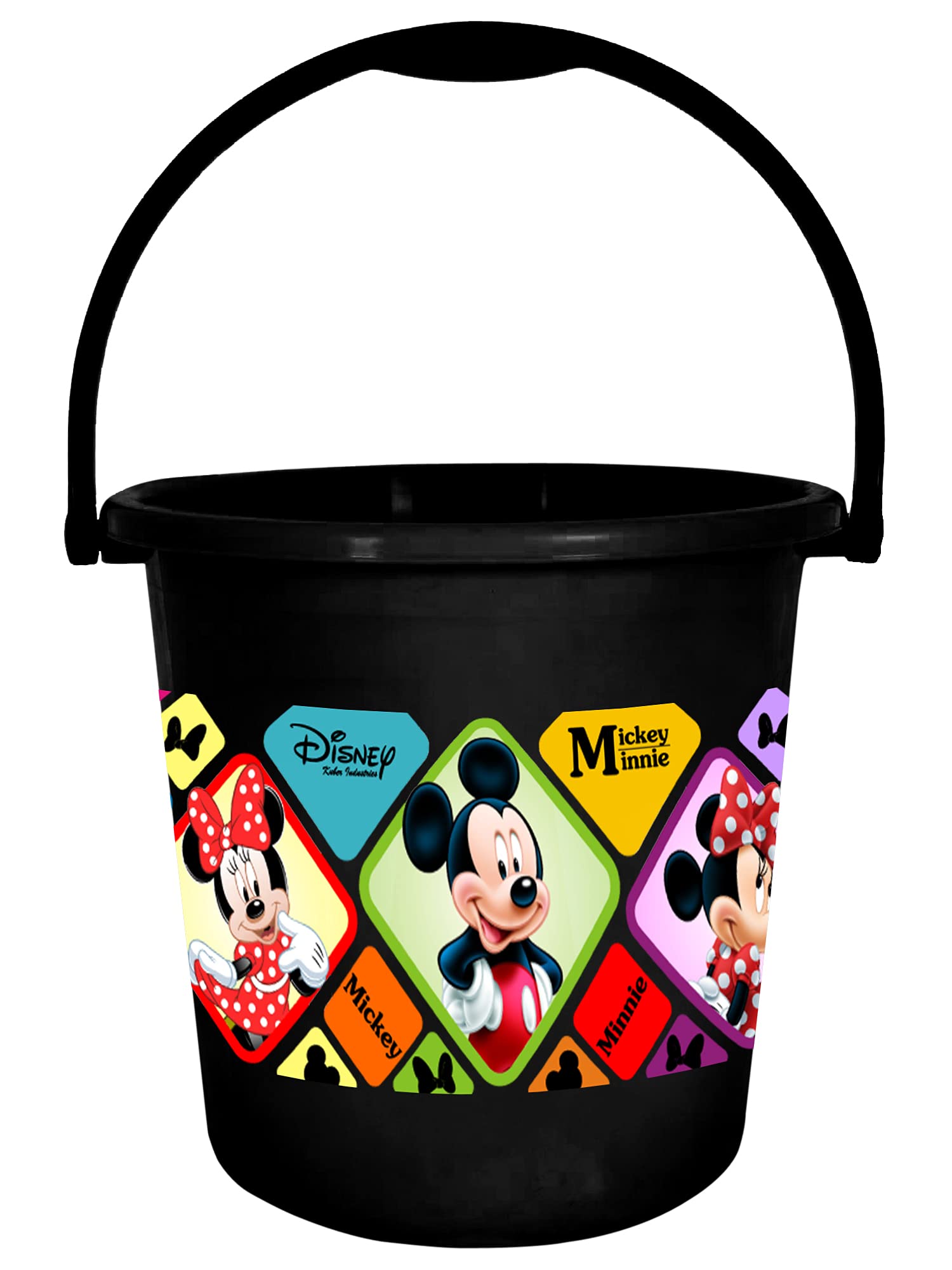 Heart Home Disney Minnie Mickey Print Unbreakable Virgin Plastic Strong Bathroom Bucket,18 LTR-Pack of 2 (Black)