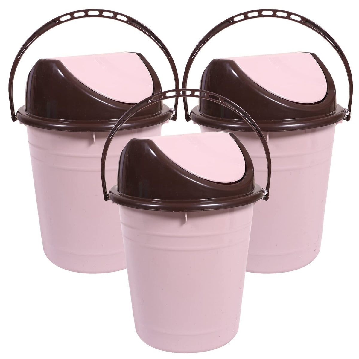 Kuber Industries Plastic Dustbin with Swinging Lid|Portable Garbage Basket & Round Trash Can for Home,Kitchen,Office,College,10 Ltr,Pack of 3 (Light Pink)
