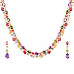 Yellow Chimes Multicolor Jewellery Set for Women 'The One Royal Piece Swiss Cubic Zirconia 18K Rose Gold Plated Necklace Set for Women and Girls.