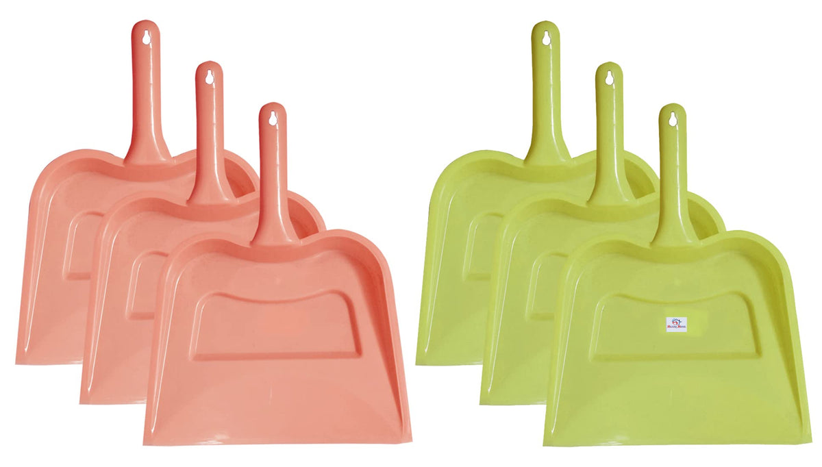 Heart Home Plastic Lightweight 12" Dustpan With Comfort Grip Handle for Easy Sweep Broom, Pack of 6 (Pink & Green)