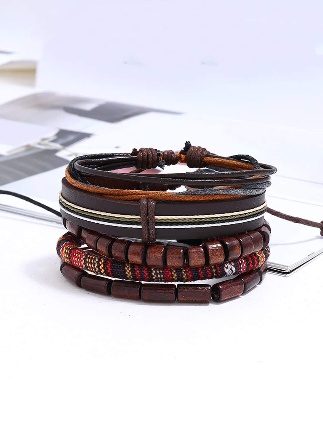 Yellow Chimes Multi Strand Leather Wrap Wrist Bracelet for Men and Women (Design 12)