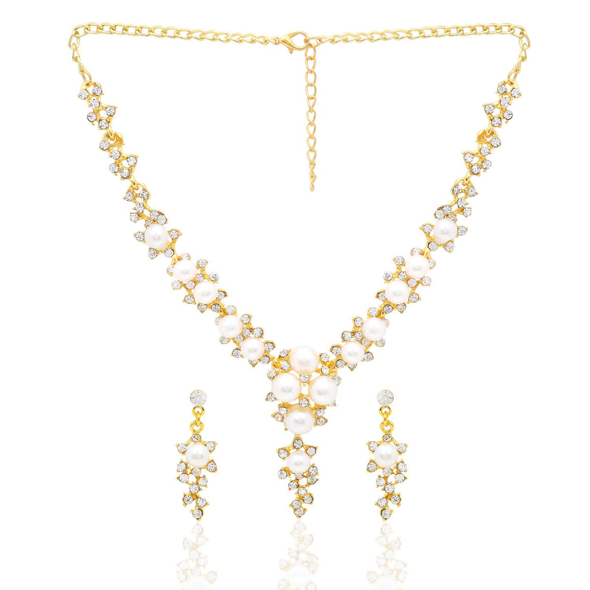 Yellow Chimes Latest Fashion Designer Crystal Pearl Gold Plated Pearl Necklace Set with Earrings Jewellery Set For Women & Girls