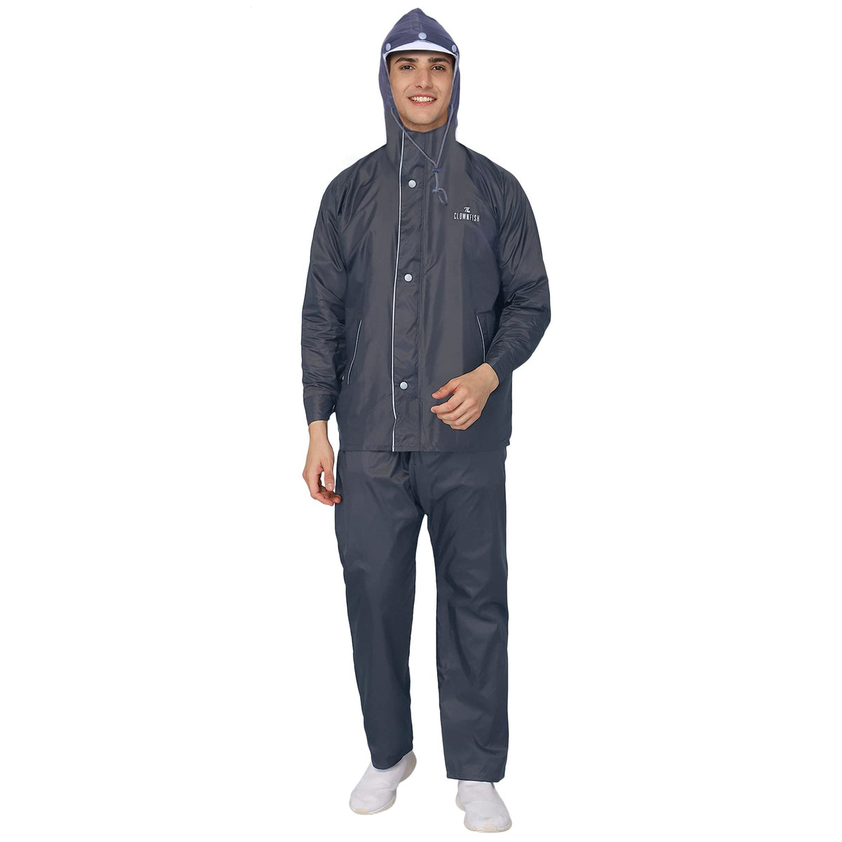 THE CLOWNFISH Viner Pro Series Reversible Waterproof Double Layer Men's Raincoat (Grey, L-Size)
