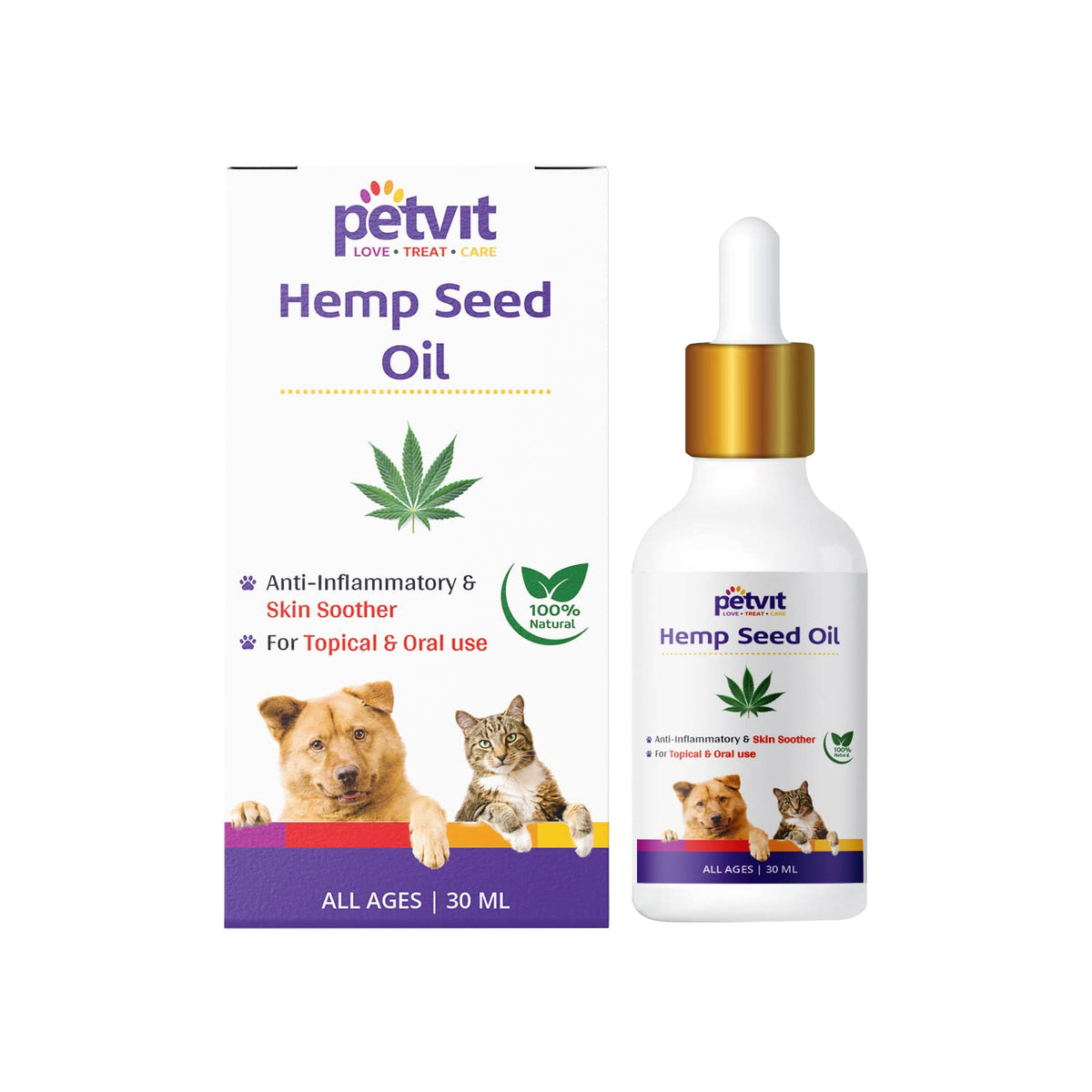 Petvit Hemp Seed Oil for Dogs | Omega-3 6 Fatty Acids Joint Support Skin & Coat Health | All-Natural Hemp Oil for Dogs | 30 ML |