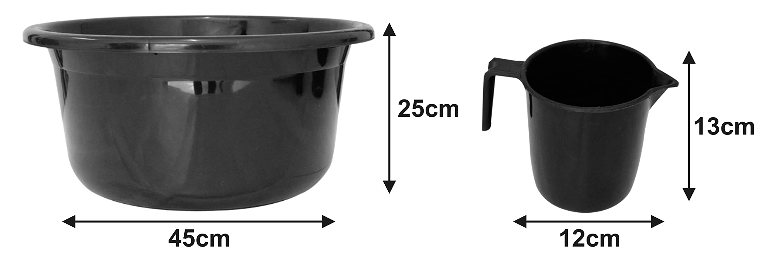 Kuber Industries 2 Pieces Unbreakable Virgin Plastic Multipurpose Bathroom Tub & Mug Set (Black)