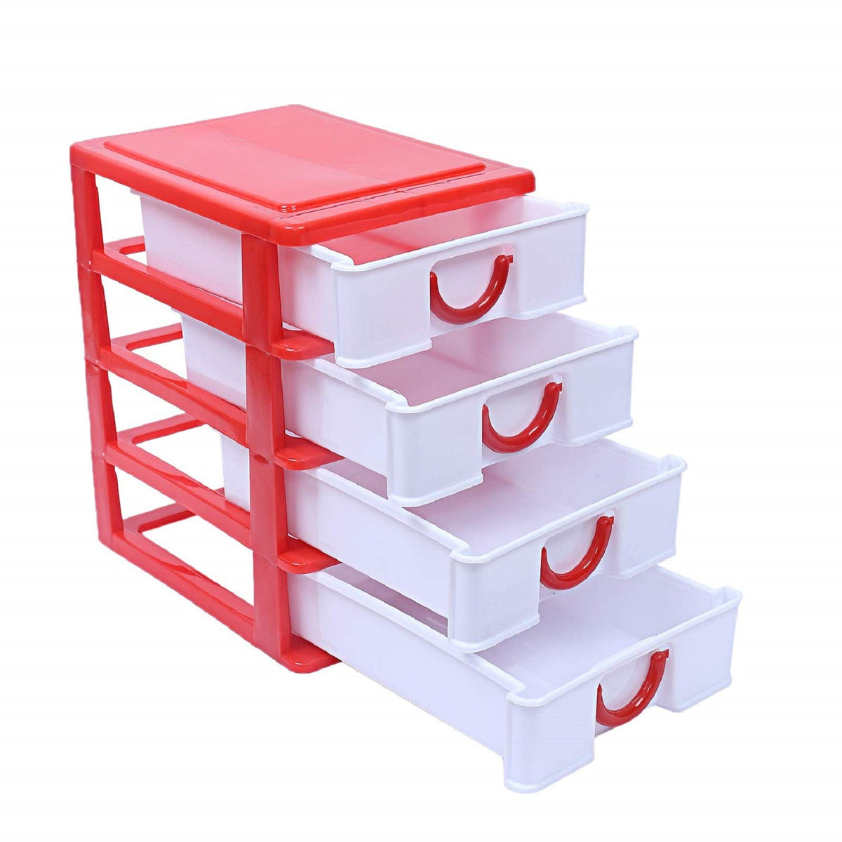 Kuber Industries Plastic Four Layer Drawer Storage Cabinet Box (Red)-CTKTC13097