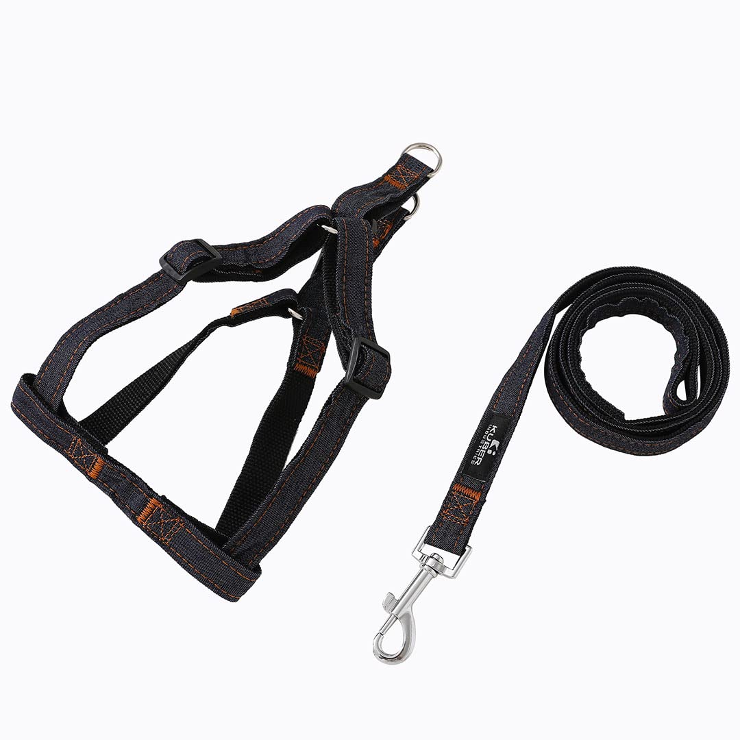 Kuber Industries Dog Chest Belt Harness With Adjustable Leash|Premium Demin Fabric|Metal Hooks |PDMGL-013-03| Comfortable Grip|Black