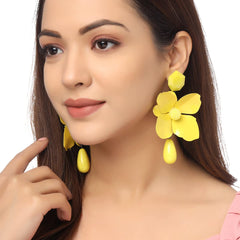 Yellow Chimes Earrings for Women and Girls Fashion Statement Long Drop Earrings | Yellow Big Floral Shaped Drop Earrings | Birthday Gift for girls and women Anniversary Gift for Wife