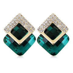 Yellow Chimes Crystal Elements Limited Edition Sparkling AAA Emerald Stunning Stud Earrings For Women