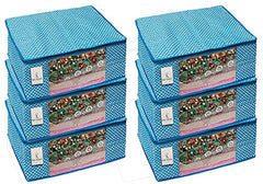Kuber Industries Polka Dots 6 Piece Hathkadi Print Cotton Saree Cover, Blue